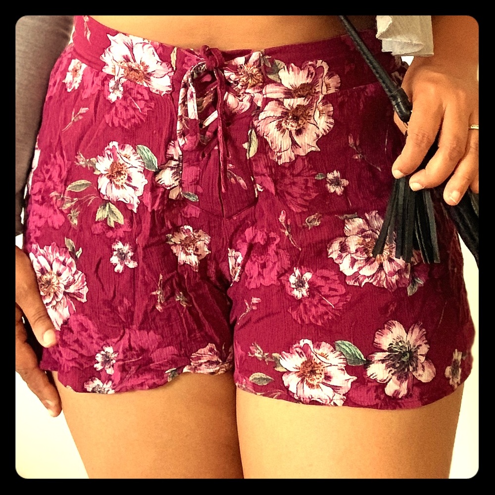 Torrid Burgundy floral-print short.